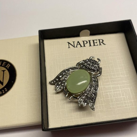 Napier Costume Jewelry Brooch Silver Tone Green Beetle Bug Rhinestone Insect - Picture 10 of 11